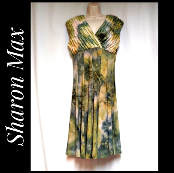 Sharon Max Fit & Flare Dress Green Yellow Size L